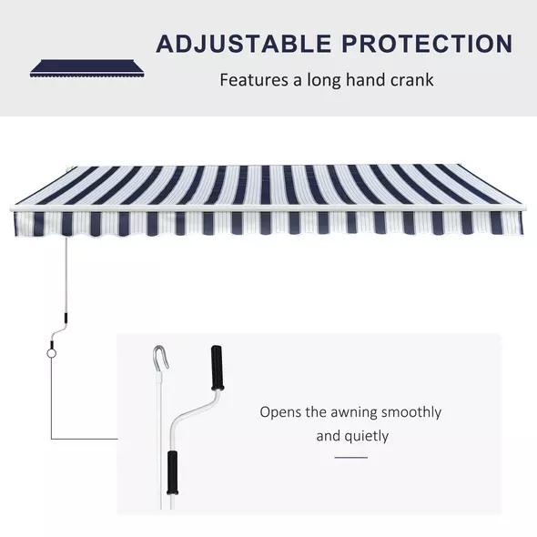 Outsunny Manual Retractable Awning, 3x2.5 m-Blue/White Stripes - 7