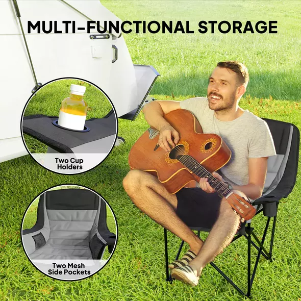 Outsunny Portable Padded Camping Chair, with Bag - Black/Grey - 5