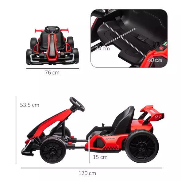 HOMCOM 24V Electric Go Kart for Kids with Adjustable Seat for 6-12 Years, Red - 3