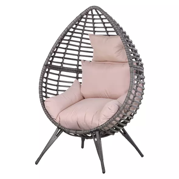 Outsunny Garden Egg Chair, Teardrop Outdoor PE Rattan Chair with Full-body Soft Padded Cushion, Grey - 1
