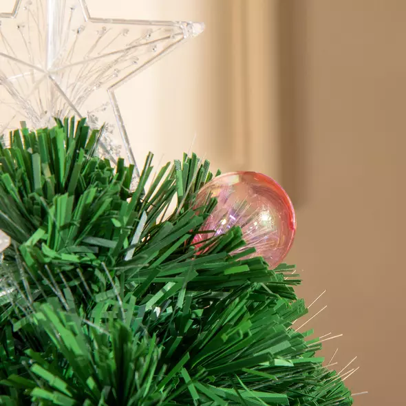 HOMCOM 2FT Pre-lit Artificial Christmas Tree Tabletop Multicoloured Fibre Optic Xmas Decoration w/ LED Lights Pot Table Desk - Green - 9