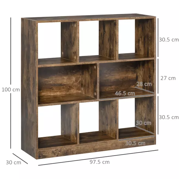 HOMCOM 3-Tier Bookcase, Storage Shelf Unit with Open Compartments, for Living Room, Bedroom, Office, Divider, 97.5 x 30 x 100 cm, Rustic Brown - 3