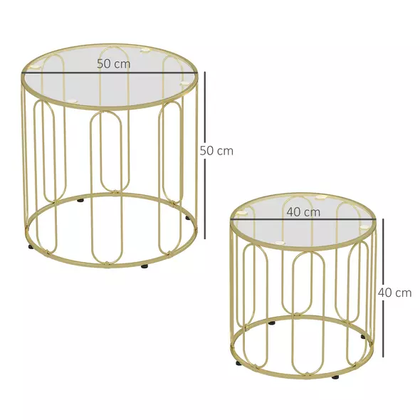 HOMCOM Elliptical Cut-Out Nesting Tables - Gold-Tone - 3