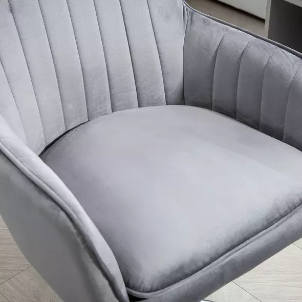 HOMCOM Office Chair, Swivel Desk Chair, Velvet-Feel Fabric Vanity Chair with Adjustable Height and Rolling Wheels for Home Work Study, Grey - 8