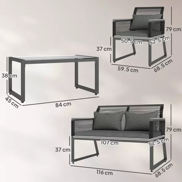 Outsunny 4 Pieces Rattan Garden Furniture Set - Charcoal Grey - 3