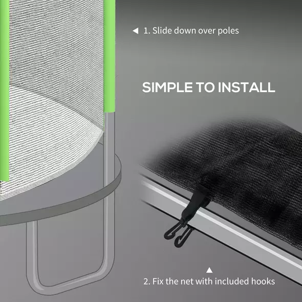 SPORTNOW 10ft Trampoline Net Replacement with 6 Plastic Pole Covers, Weather-Resistant Trampoline Netting Replacement with Zipped Entrance, Poles Not Included, Green - 6