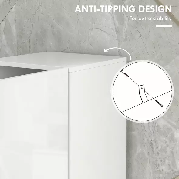 kleankin Multi-Storage Slim Bathroom Cabinet - High Gloss White - 6