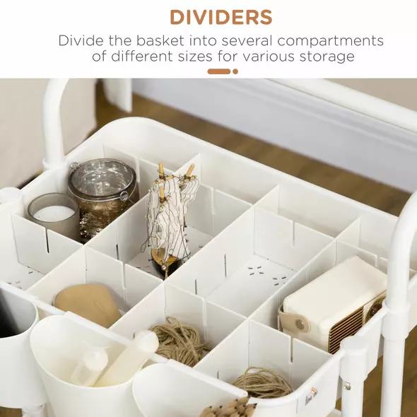 HOMCOM Three-Tier Home Trolley, with Handle and Wheels - White - 6