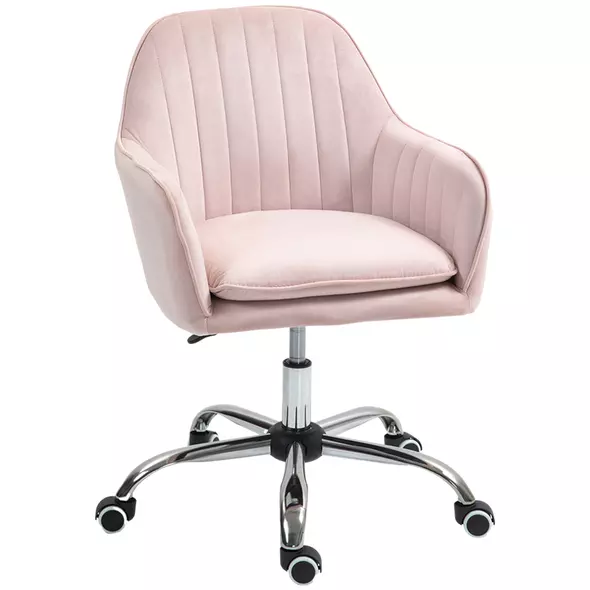 HOMCOM Velvet-Feel Tub Office Chair, with Seat Cushion - Pink - 1