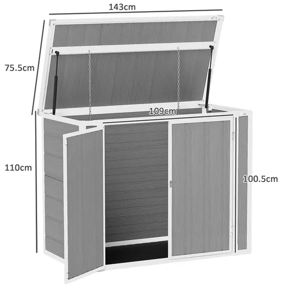 Outsunny 4.7 x 2.5FT Garden Shed, Double Bin Storage Shed with Lockable Doors, Outdoor Small Shed with Openable Lid for 2 Trash Cans, Garden Tools, Grey - 3