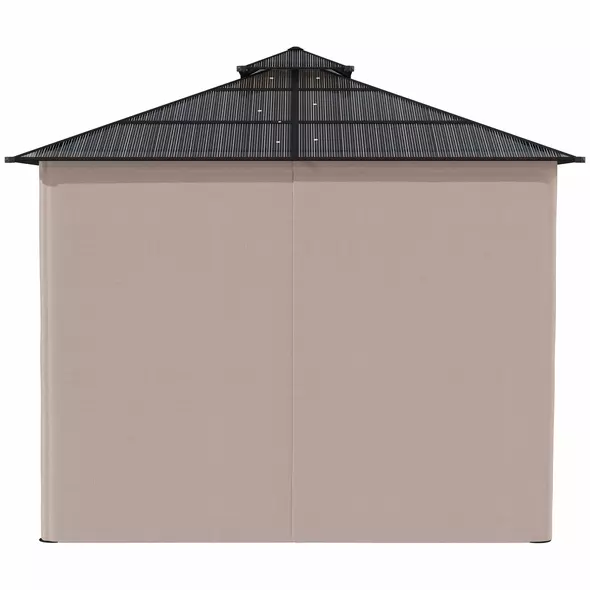 Outsunny 3 x 3 (m) Outdoor Polycarbonate Gazebo, Double Roof Hard Top Gazebo with Galvanised Steel Frame, Nettings & Curtains for Garden, Lawn, Patio and Deck, Khaki - 8