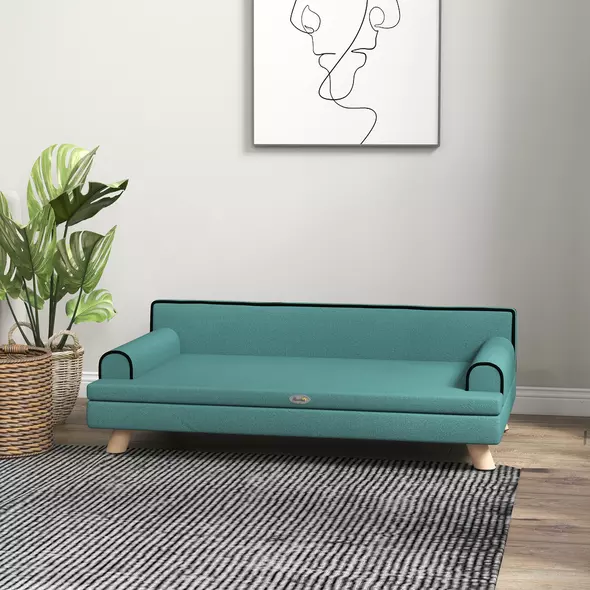 PawHut Dog Sofa, with Wooden Legs, Water-Resistant Fabric, for Medium & Large Dogs - Green - 9