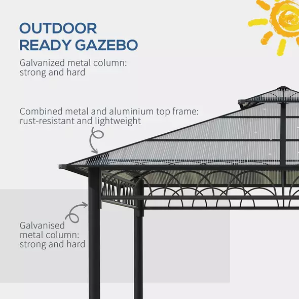Outsunny 3 x 3 (m) Outdoor Polycarbonate Gazebo, Double Roof Hard Top Gazebo with Galvanised Steel Frame, Nettings & Curtains for Garden, Lawn, Patio and Deck, Khaki - 6