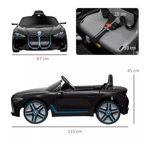 HOMCOM BMW i4 Licensed 12V Kids Electric Ride-On Car, with Remote Control, Portable Battery, Music, Horn, Headlights - Black - 3