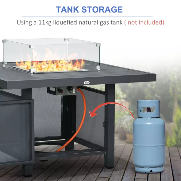 Outsunny 6-Piece Aluminium Garden Furniture Set with Fire Pit Table, Outdoor Dining Sofa Set with Cushions, Loveseats and Footstools, Sectional Corner Conservatory Furniture for Patio, Grey - 5