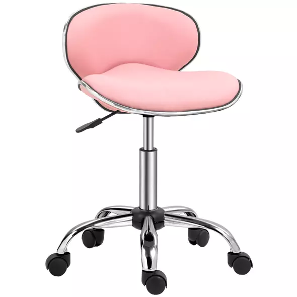 HOMCOM Adjustable Rolling Swivel Beauty Salon Chair, Stool for Spa, Pink - 1