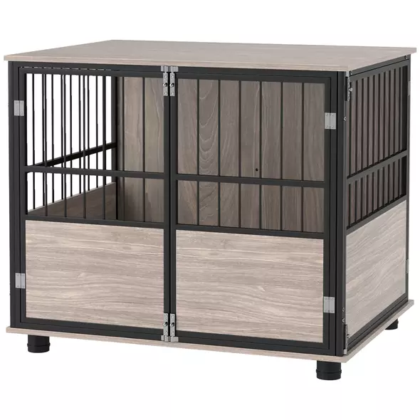PawHut 80cm Furniture Style Dog Crate Dog Cage End Table Indoor with 3 Doors Soft Washable Cushion, for Medium Sized Dogs - 1