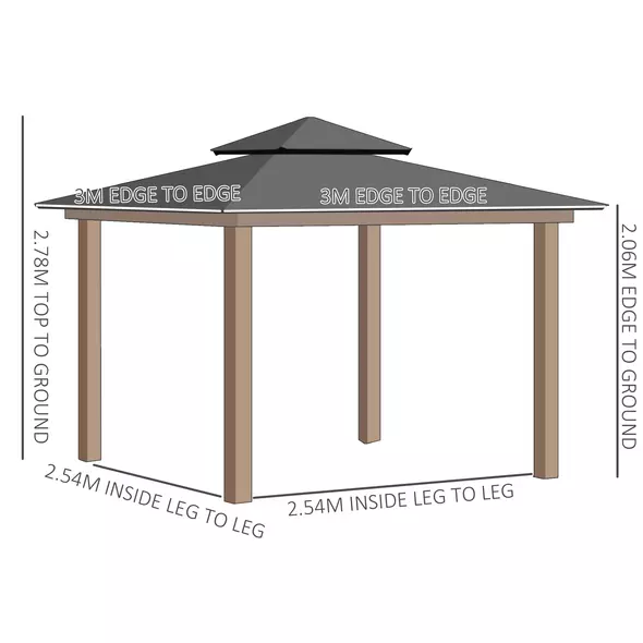 Outsunny 3 x 3 (m) Outdoor Polycarbonate Gazebo, Double Roof Hard Top Gazebo with Galvanised Steel Frame, Nettings & Curtains for Garden, Lawn, Patio and Deck, Khaki - 3