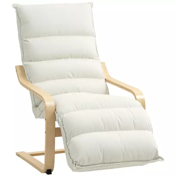 HOMCOM Curved Wooden Accent Chair, with Adjustable Footrest - Cream White - 1