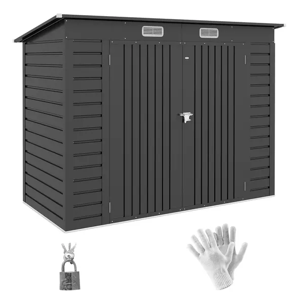 Outsunny 3.7 x 7.9ft Galvanised Steel Shed, with Latched Door and Padlock - Grey - 1