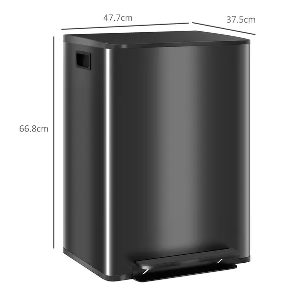 HOMCOM 60L Dual Compartment Stainless Steel Bin, with Deodoriser Holders - Black - 3