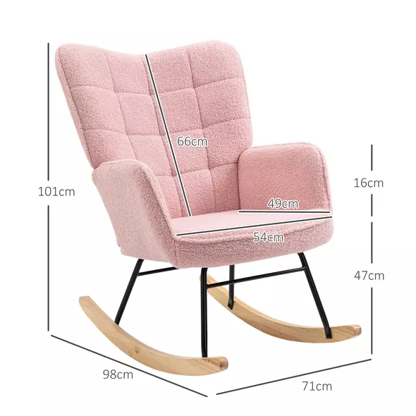 HOMCOM Soft Fleecey Rocking Wingback Chair - Pink - 3