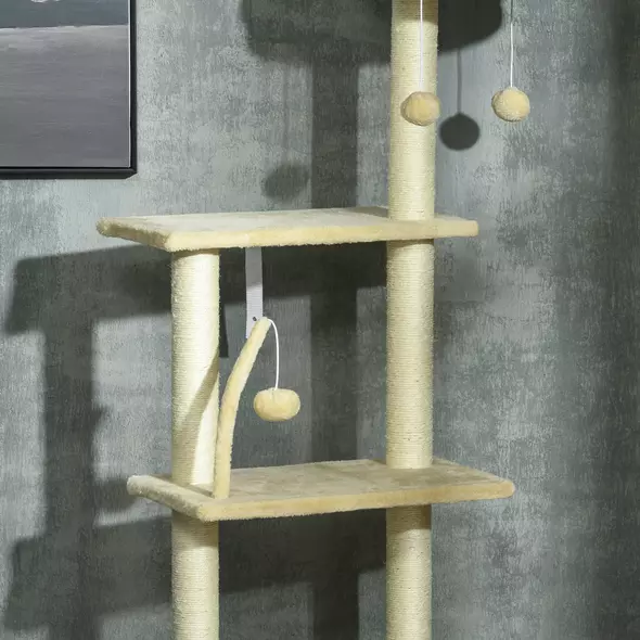 PawHut 230-250cm Floor-to-Ceiling Climbing Cat Tree Tower - Beige - 9