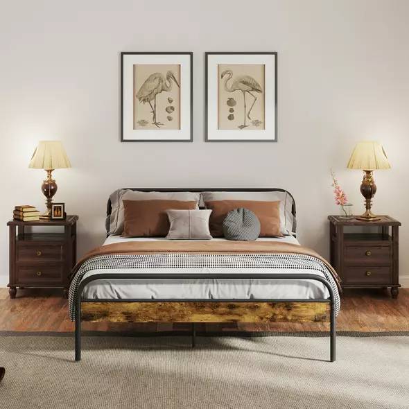 HOMCOM Industrial-Style King Bed Frame - Black/Brown - 7