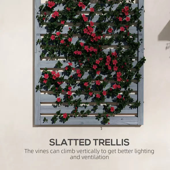 Outsunny Wall Mounted Plant Stands Set of 2, Fir Wood Flower Stand with Shelves and Slatted Trellis for Patio, Balcony, Porch - 5