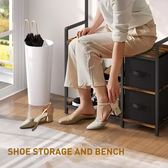 HOMCOM Industrial-Style Multi-Use Hallway Tree - Brown/Black - 7