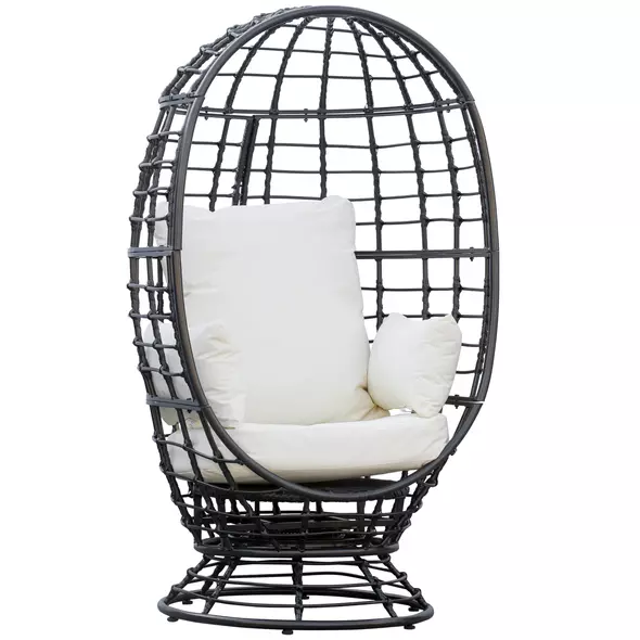 Outsunny 360° Swivel Egg Chair, Garden Rattan Swivel Chair with Thickened Cushion and Pillow, 150 KG Capacity for Indoor Outdoor, Balcony, Patio, Black - 1