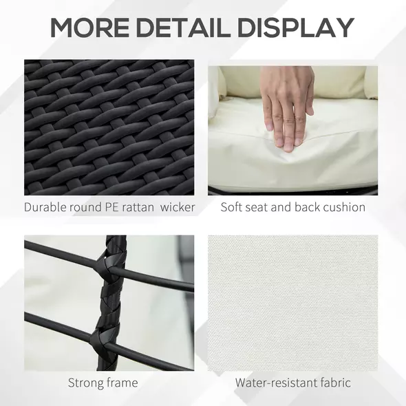 Outsunny 360° Swivel Egg Chair, Garden Rattan Swivel Chair with Thickened Cushion and Pillow, 150 KG Capacity for Indoor Outdoor, Balcony, Patio, Black - 5