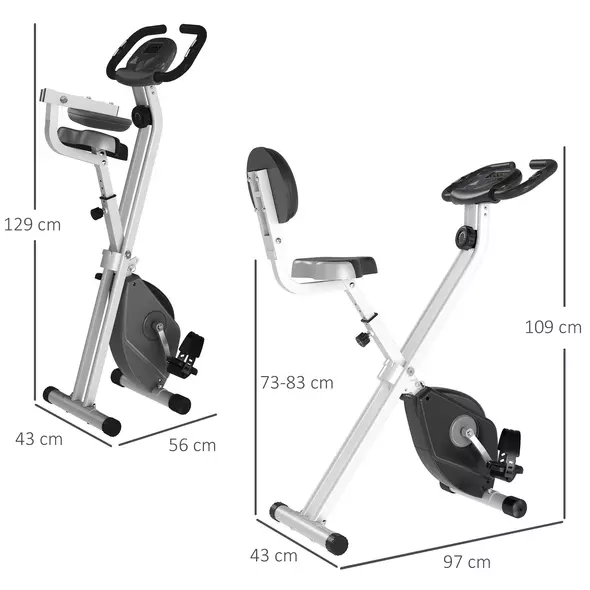 HOMCOM Folding Exercise Bike, Fitness Bicycle Indoor Trainer, 8-Level Magnetic Resistance Adjustable, with LCD Monitor, Pulse Sensor, Grey - 3