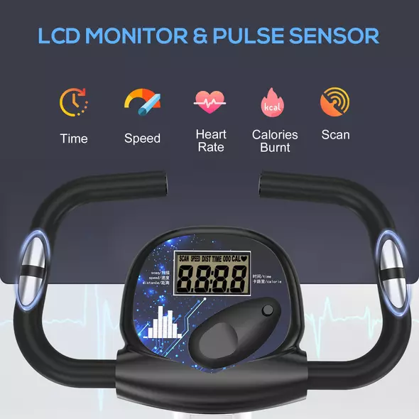 HOMCOM Folding Exercise Bike, Fitness Bicycle Indoor Trainer, 8-Level Magnetic Resistance Adjustable, with LCD Monitor, Pulse Sensor, Grey - 5