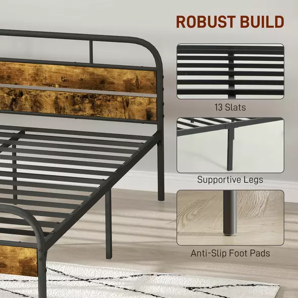 HOMCOM Industrial-Style King Bed Frame - Black/Brown - 5