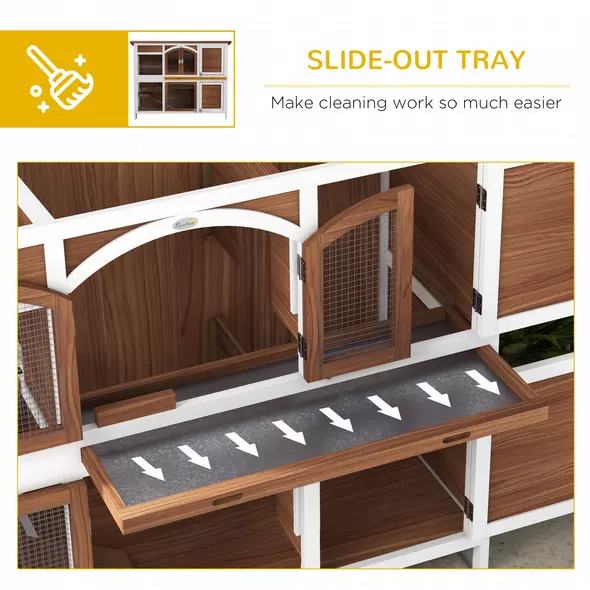 PawHut Two-Tier Wooden Pet Hutch with Openable Roof, Slide-Out Tray - 6