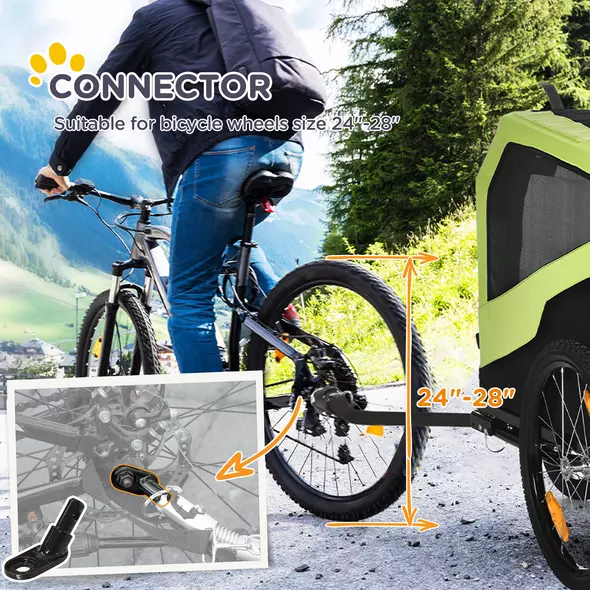 PawHut Dog Bike Trailer, 2 in 1 Dog Stroller for Large Dogs with Hitch, Quick-release 20" Wheels, Pet Bicycle Cart Trolley Carrier for Travel, Green - 7