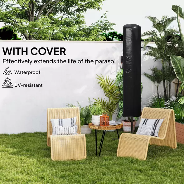 Outsunny 3(m) Solar LED Cantilever Parasol - Orange - 7