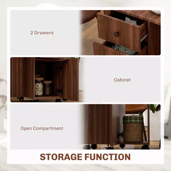 HOMCOM Multi-Storage Six-Person Drop Leaf Dining Table -  Distressed Brown - 6