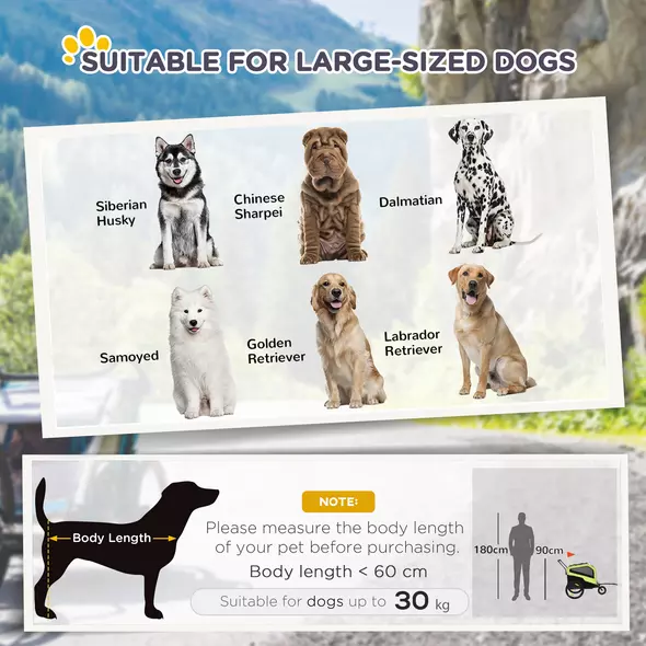 PawHut Dog Bike Trailer, 2 in 1 Dog Stroller for Large Dogs with Hitch, Quick-release 20" Wheels, Pet Bicycle Cart Trolley Carrier for Travel, Green - 5