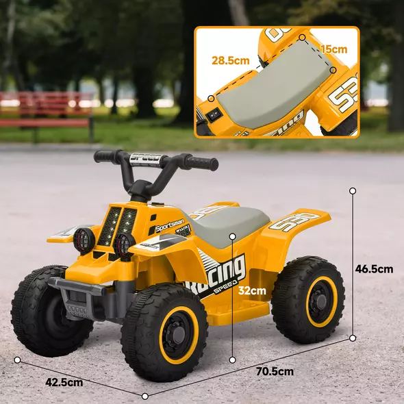 AIYAPLAY 6V Electric Quad Bike for Kids, Ride On ATV w/ Forward/Reverse, Headlights, for Ages 18-36 Months, Yellow - 3