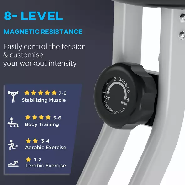 HOMCOM Folding Exercise Bike, Fitness Bicycle Indoor Trainer, 8-Level Magnetic Resistance Adjustable, with LCD Monitor, Pulse Sensor, Grey - 8