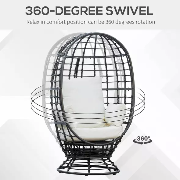Outsunny 360° Swivel Egg Chair, Garden Rattan Swivel Chair with Thickened Cushion and Pillow, 150 KG Capacity for Indoor Outdoor, Balcony, Patio, Black - 4