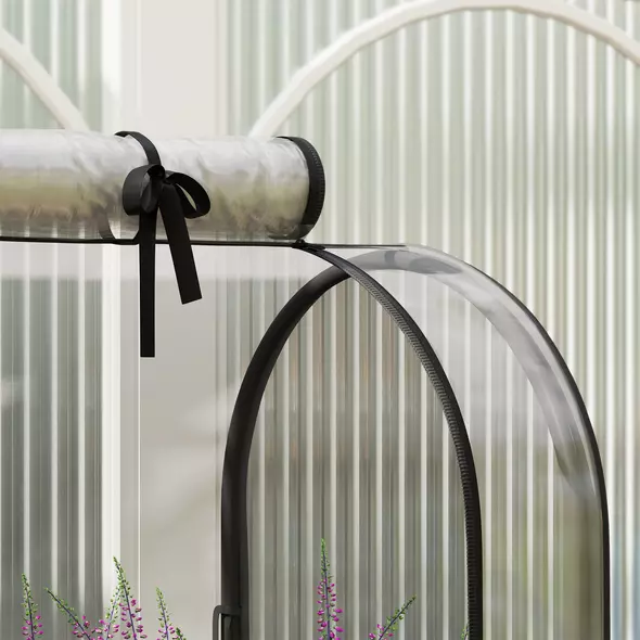 Outsunny Raised Planter with Greenhouse Cover, Mobile Elevated Garden Bed with Wheels and Bottom Shelf for Vegetables, Green - 9