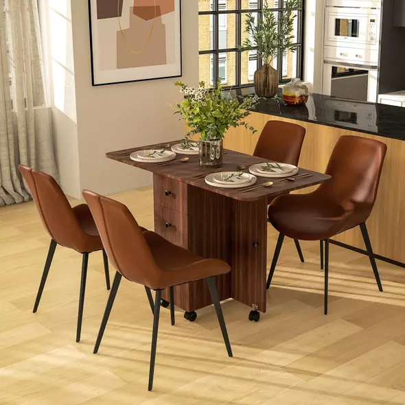 HOMCOM Multi-Storage Six-Person Drop Leaf Dining Table -  Distressed Brown - 2