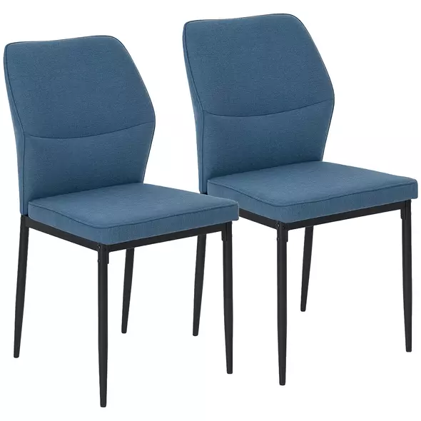 HOMCOM Velvet Dining Chairs Set of 2, Modern Armless Upholstered Kitchen Chairs with Metal Legs, Curved Back and Padded Seat, for Dining Room, Bedroom, Living Room, Blue - 1