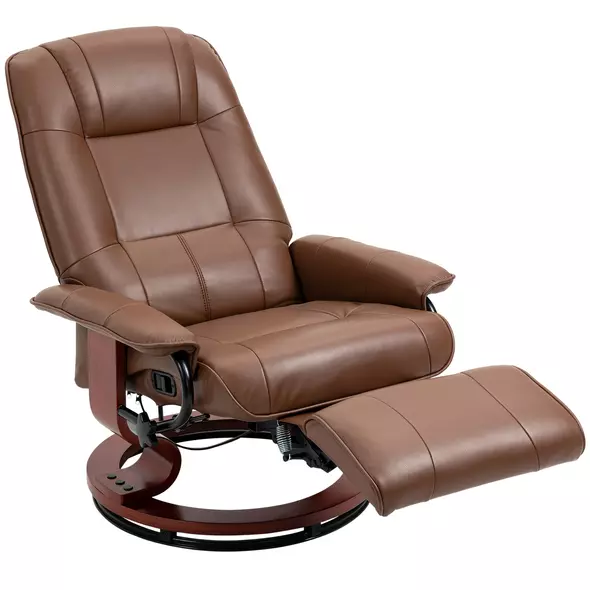 HOMCOM Faux Leather Armchair, with 145° Reclining Back and Footrest - Brown - 1