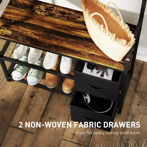 HOMCOM Industrial-Style Multi-Use Hallway Tree - Brown/Black - 5