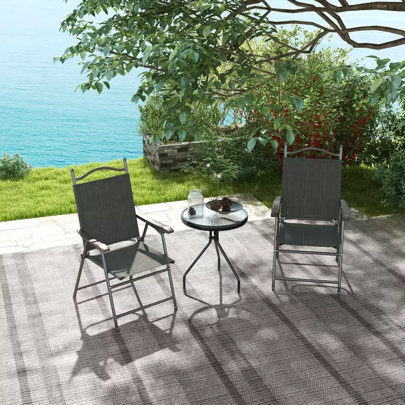 Outsunny Set of Two Folding Garden Chairs, with Fabric Mesh Seats - Dark Brown - 7