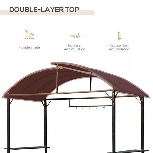 Outsunny Metal Smoking Gazebo Marquee Garden Patio BBQ Tent Grill Canopy Awning Shelter - Coffee - 4